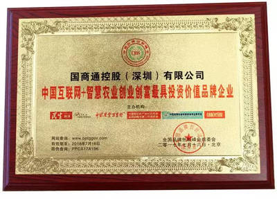 國(guó)商通榮膺“智慧農(nóng)業(yè)創(chuàng)業(yè)創(chuàng)富最具投資價(jià)值品牌企業(yè)”，投資控股驅(qū)動(dòng)產(chǎn)業(yè)新未來(lái)